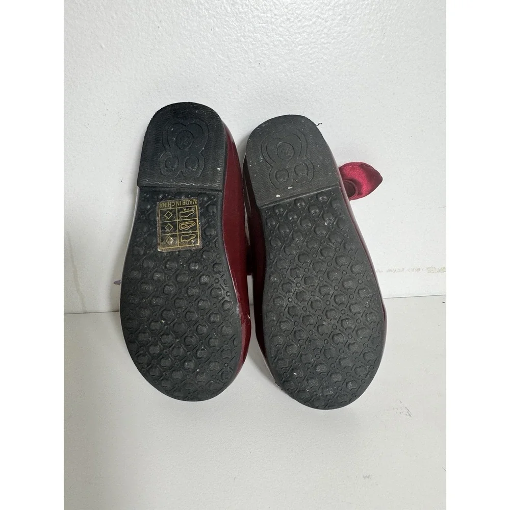 SHEIN burgundy Baby Toddler Girl Shoes Glossy Pattern Finish Bow Detail Sz 25